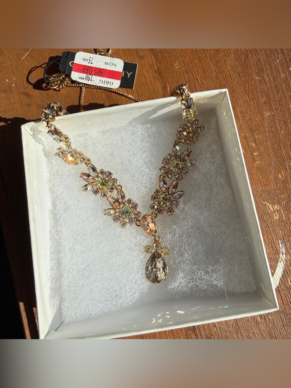 Givenchy Gold-Tone Floral Crystal Teardrop Necklace